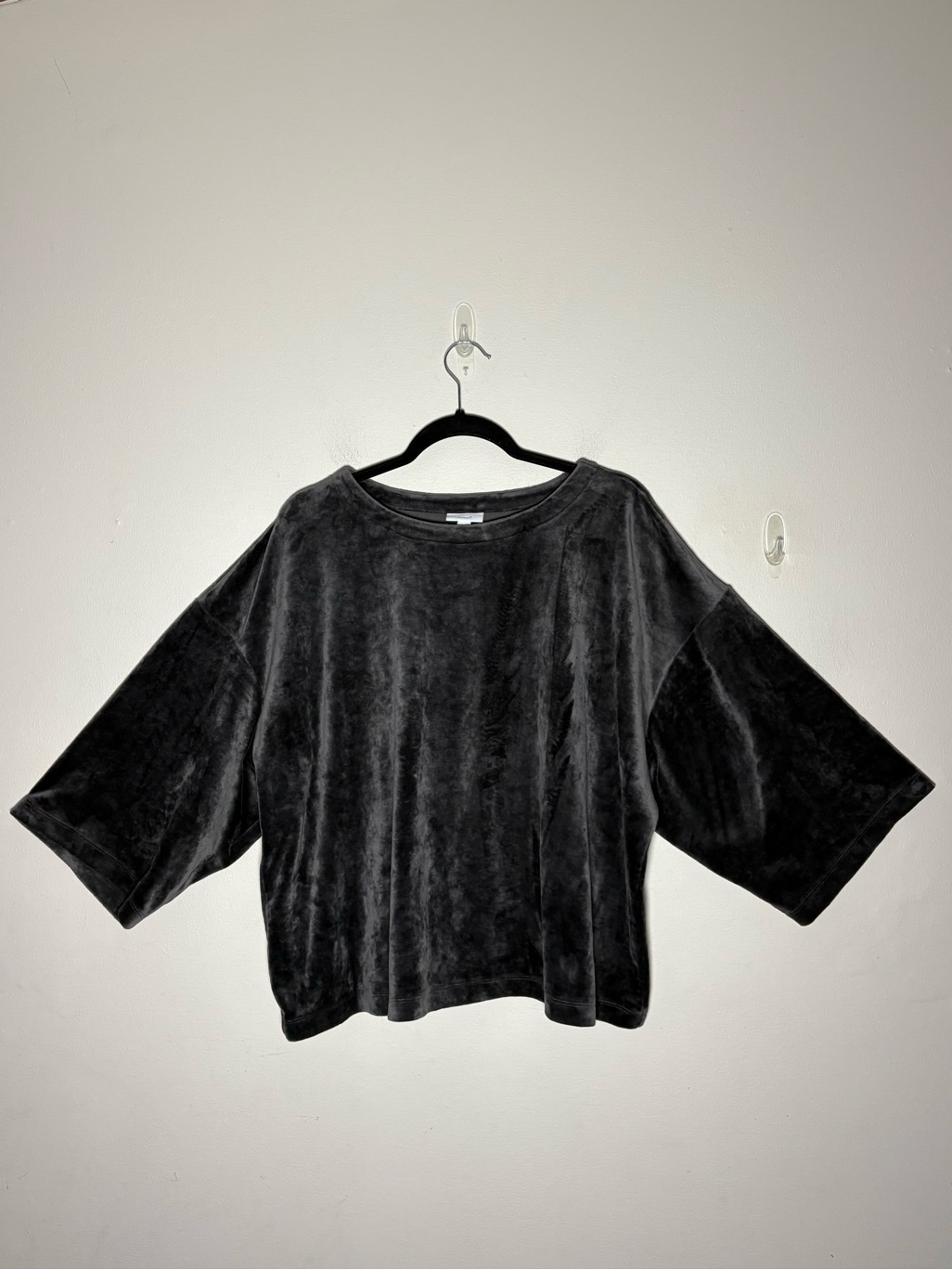 Purejill Dark Gray Kimono Crushed Velour Cropped Oversized Short Sleeve Size L